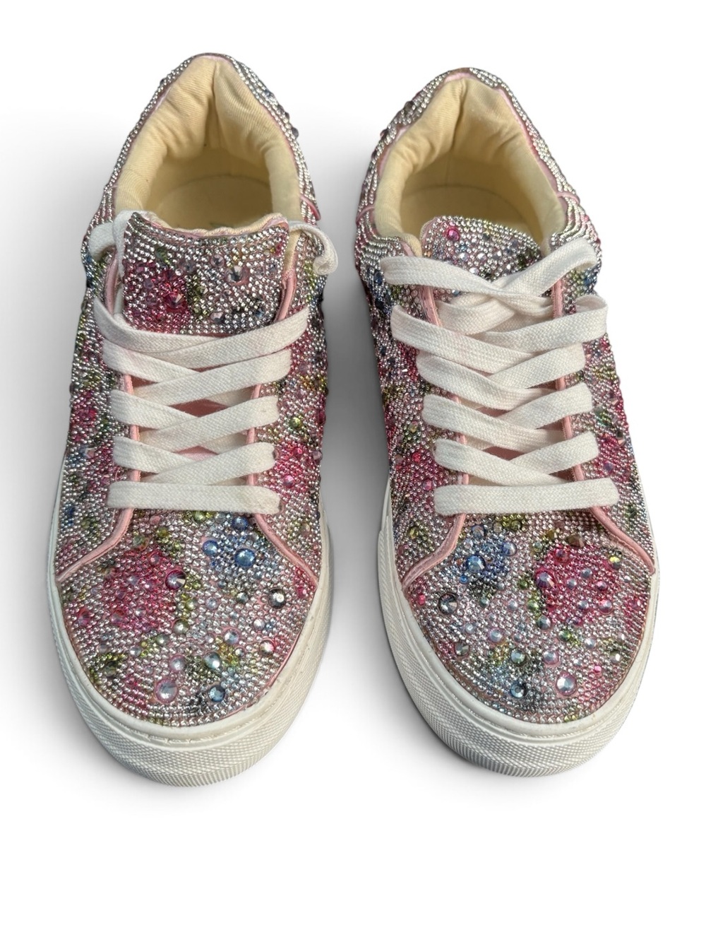Betsey Johnson Pink Crystal Floral Lace-Up Sneakers